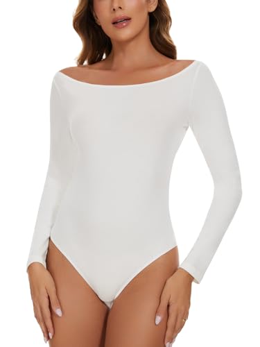 COMFREE Body Damen Langarm Elegant Bodysuit Rundhals Leotard Langarmbody Oberteil Tops zweiten Skin T-shirt Bodys für Damen von COMFREE
