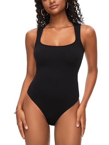 COMFREE Body Damen Bodysuit Elegant Eckiger Ausschnitt Ärmellos Racerback Top Damenbody Sommer Oberteil Tank Top Cami Bodys Schwarz XXL von COMFREE