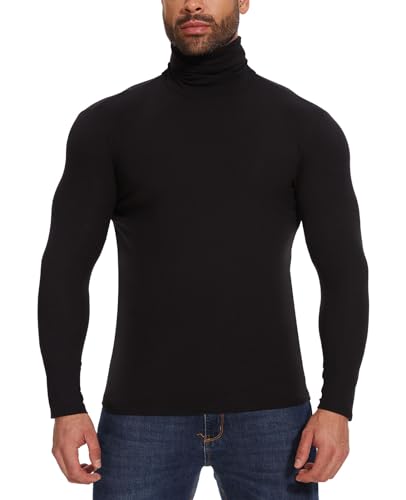 COMFREE Herren Rollkragenpullover Longsleeve Rollkragenshirt Unterzieh Rolli Elastisch Rollkragen Pulli Langarmshirt Baselayer Tops Schwarz L von COMFREE