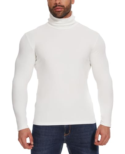 COMFREE Herren Rollkragenpullover Longsleeve Rollkragenshirt Unterzieh Rolli Elastisch Rollkragen Pulli Langarmshirt Baselayer Tops Weiß XL von COMFREE