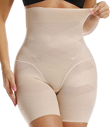 COMFREE Unterhose Damen Miederhose Bauchweg Stark Formend Hohe Taille Miedersilp Shaping Unterwäsche Figurenformende Body Shaper Shapewear Nahtlose Miederpants mit Bein Beige L von COMFREE