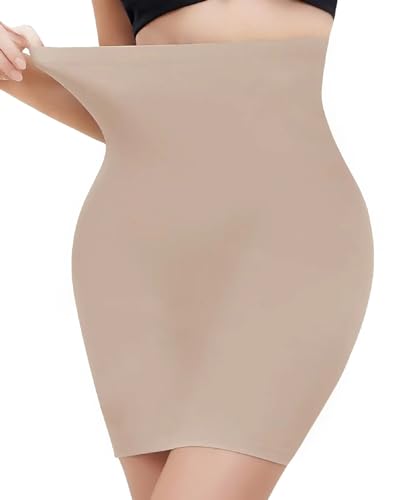 COMFREE Miederrock Damen Unterrock Hohe Taille Miederröcke Miederkleid Figurformend Unterrock Halbrock Bauch Weg Halb Full Slip Beige XXL von COMFREE