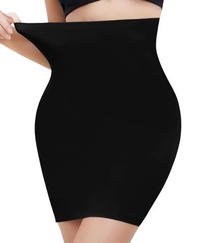 COMFREE Miederrock Damen Unterrock Hohe Taille Miederröcke Miederkleid Figurformend Unterrock Halbrock Bauch Weg Halb Full Slip Schwarz XXL von COMFREE