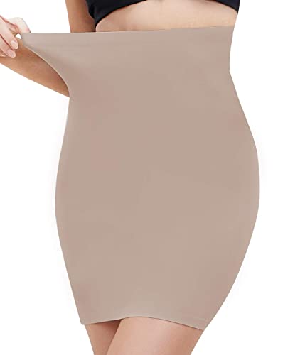 COMFREE Miederrock Damen Unterrock Hohe Taille Miederröcke Miederkleid Figurformend Unterrock Halbrock Bauchweg Miederslip Miederpant Shapewear Miederbody Bauch Weg Beige L von COMFREE