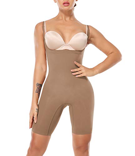 COMFREE Shaping Body Shaper Figurformender Miederbody Damen Bauchweg Stark Formend mit Bein Formbody Bodyformer Shapewear Nahtlose Formender Bodysuit Taillenformer Unterwäsche Umber S von COMFREE