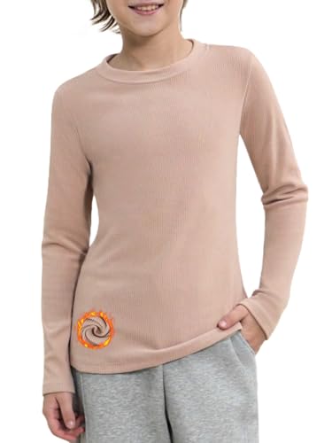 COMFREE Thermo Langarmshirts Jungen Kinder Langarm Warm Pullover Teenager Mädchen Innenvlies T-Shirt Thermounterwäsche Oberteile Funktionsunterwäsche Hellbraun 160 von COMFREE