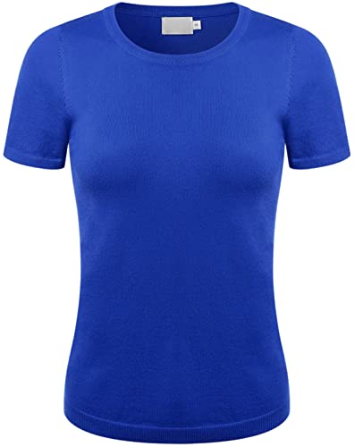 COMFY WORLD Damen Klassischer Pullover Oberteil Solid Rundhals Kurzarm Weicher Strick Stretch Pullover Slim Fit Rippensaum (S-XL), T002_royalblue, Klein von COMFY WORLD