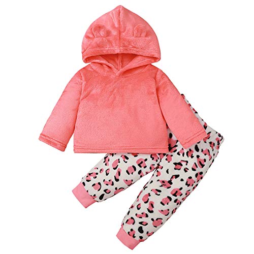 COMIOR Baby Winter Fleece Overalls Mit Kapuze Mädchen Schneeanzüge Warm Strampler Outfits Rosa Leopard Druck 0-24 Monate von COMIOR