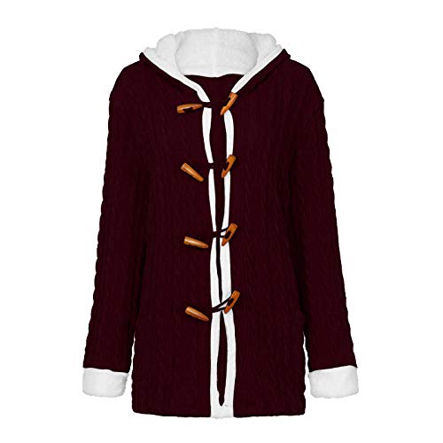 COMIOR Damen Herbst Winter Oberteile Kapuzenpullover Mantel Elegant Einfarbig Strickjacke Tops Pulloverjacke mit Kapuze und Tasten von COMIOR