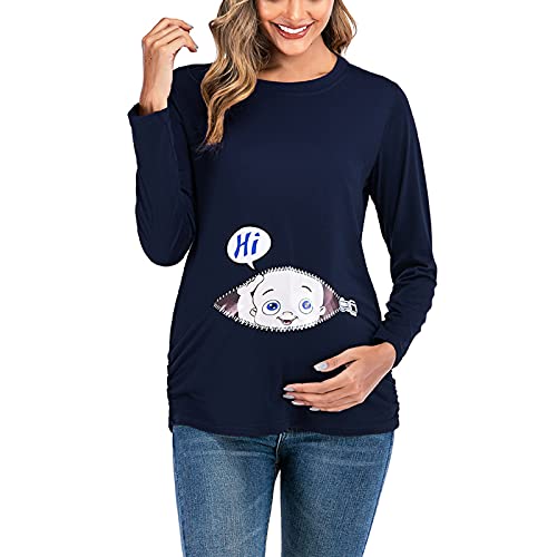 COMIOR Frauen Umstandsmode Pullover Mutterschaft Langarmshirt Sweatshirt Umstands Kleidung Tops Schwangere Oberteile Rundhals Langarm Stilloberteil Bluse Stilltop von COMIOR