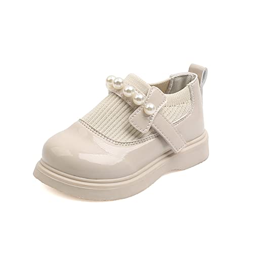 COMIOR Gestrickte KleinkinderMode elastische Baby Mädchen Schuhe aus Leder mit rutschfesten Mund Prinzessin kleine Schuhe Perle (Beige, 4-4.5 Years) von COMIOR