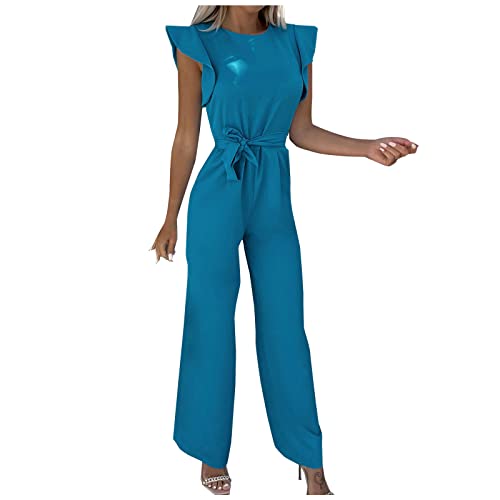 COMIOR Jumpsuits für Damen Elegant Business Hosen Sommer Playsuit Split Hosenanzug Romper Sommer Hosenanzug Playsuit Romper Hochzeit Geburtstag Abendkleid Formale Blau XXL von COMIOR
