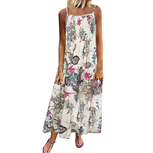 COMIOR Maxikleider Damen Mode Sommerkleid Sommer Strandkleid Strapskleid Lange Kleider Freizeitkleid Bunte Blumen Boho Kleid Ärmelloses Abendkleider Partykleid für Party Strand Urlaub von COMIOR