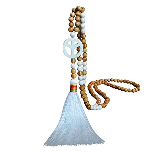 COMIOR Schmuck Damen Halskette Lange Halsketten mit Quaste Anhänger und Holzperle Böhmische Zubehör Boho Kette Vintage Handgefertigte Holzperlenkette für Leinen Kleid Kleider von COMIOR