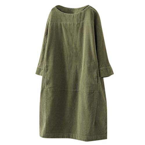 Damen Cordkleid Knielanges Solid Kleid Rundhals Langarm Freizeit Mode Oversize Langärmeliges Kleider Mit Taschen von COMIOR