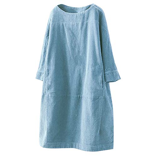 Damen Cordkleid Knielanges Solid Kleid Rundhals Langarm Freizeit Mode Oversize Langärmeliges Kleider Mit Taschen von COMIOR