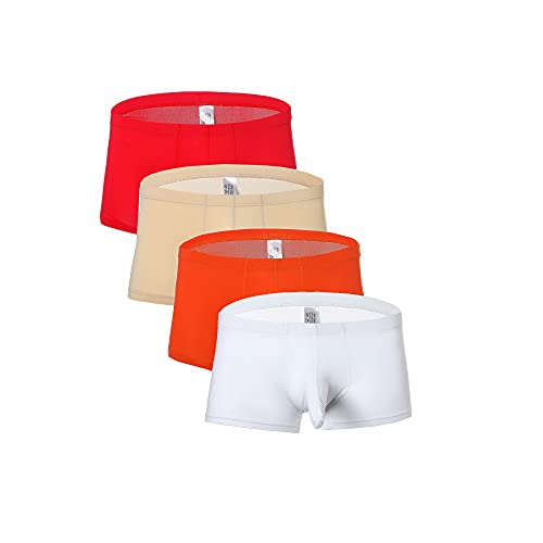 Herren Elefant Nase Pouch Enhancing Boxershorts Atmungsaktiv Ice Silk Panties, Rot + Skn + Orange + Weiß, Large von COMLIFE