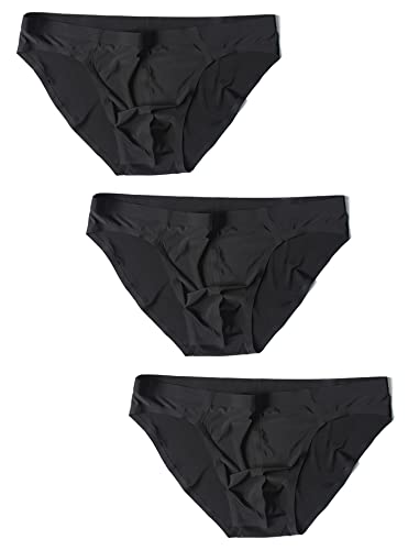 Herren-Slip aus Eisseide, nahtlos, dreieckig, atmungsaktiv, niedrige Taille, einfarbig, 3black, Medium von COMLIFE