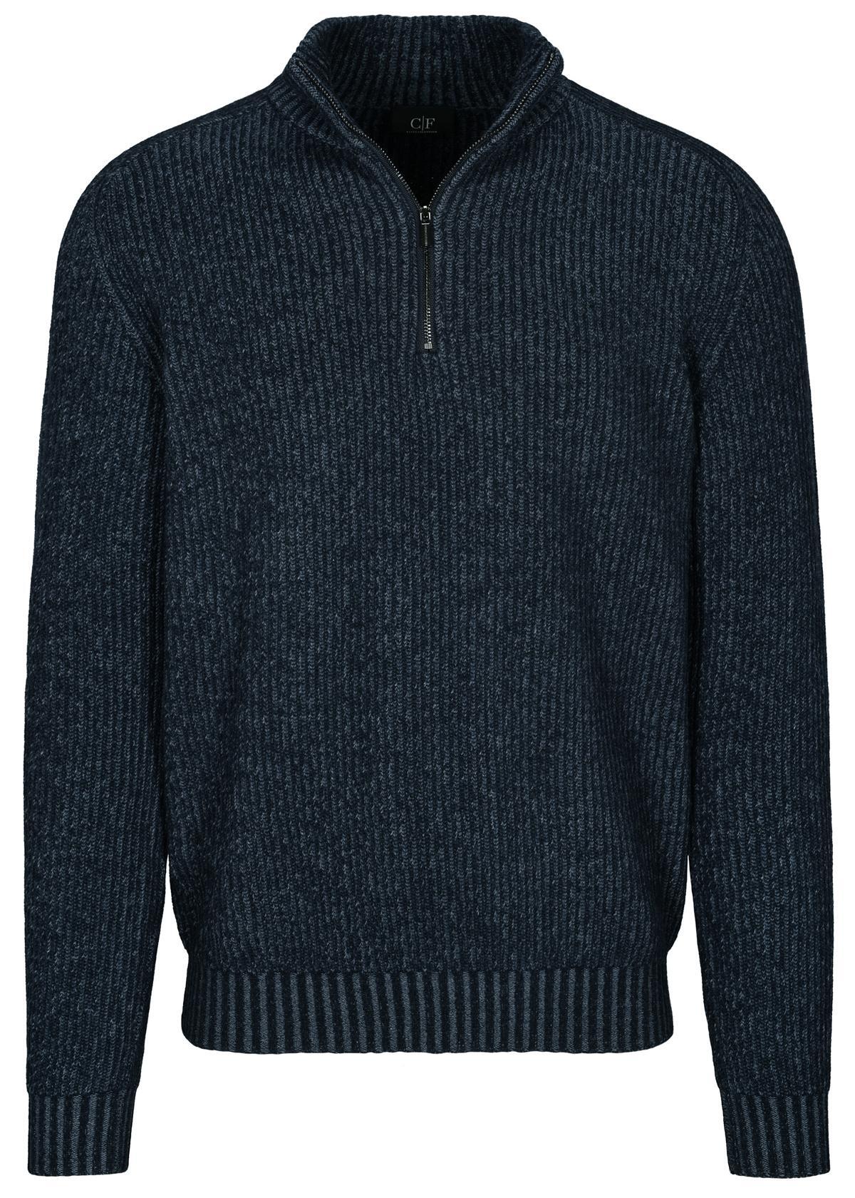 COMMANDER Finest Clothing - Zip Troyer Pullover, gemustert dark navy - Gr. - M von COMMANDER Finest Clothing