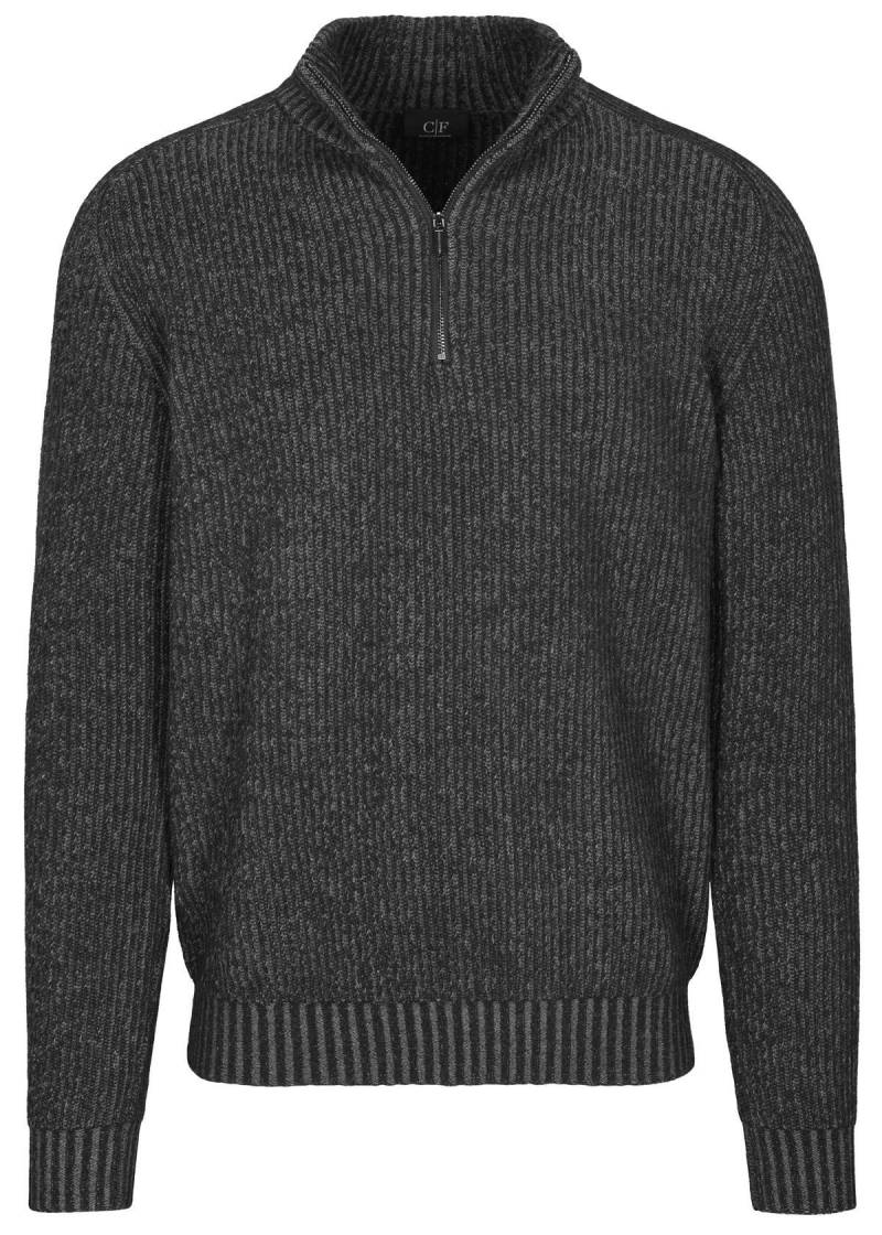 COMMANDER Finest Clothing - Zip Troyer Pullover, gemustert winter grey mel. - Gr. - M von COMMANDER Finest Clothing