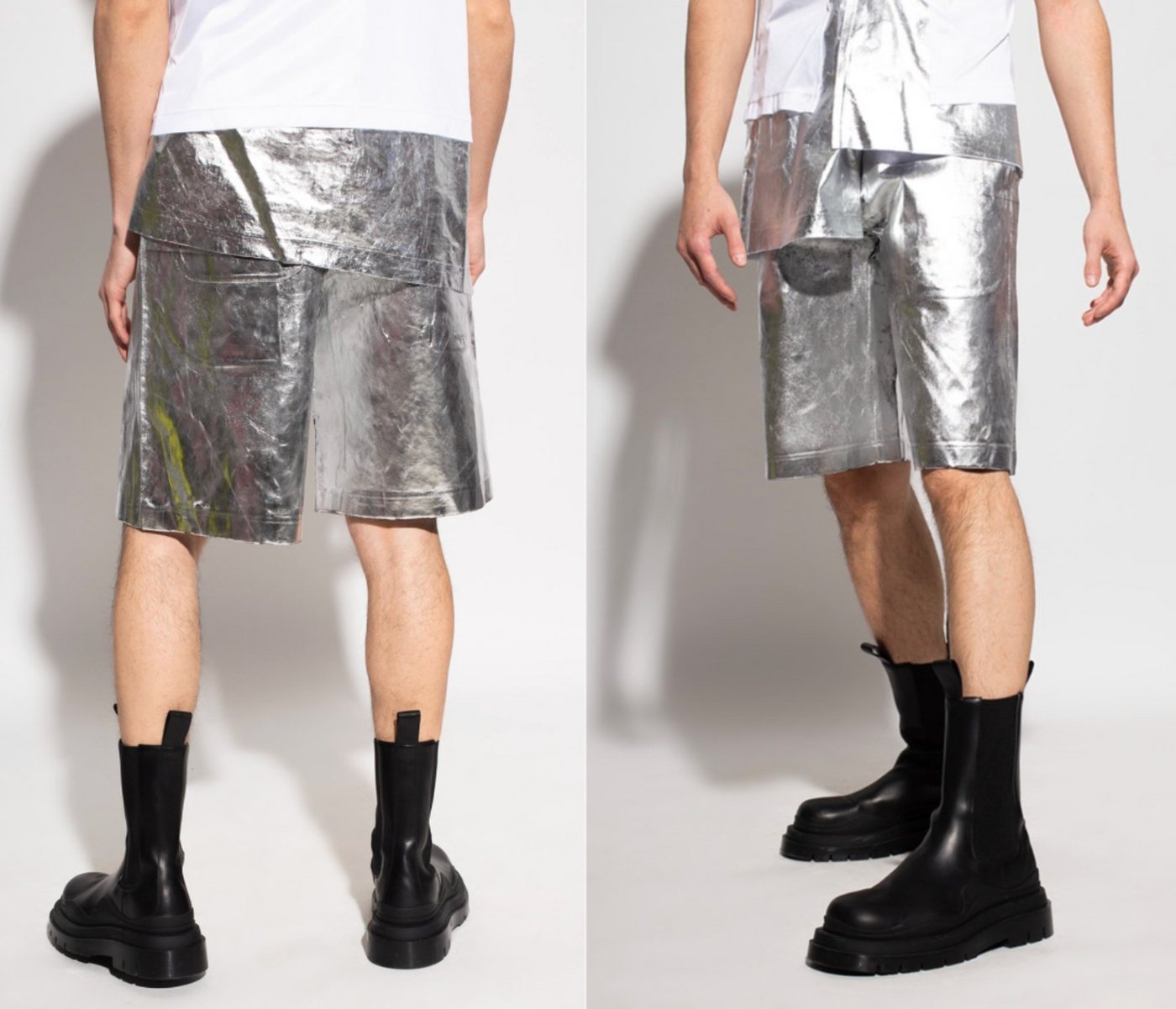 COMME des GARÇONS Shorts COMME DES GARÇONS HOMME PLUS Distressed Silver Foil Shorts Hose Pants von COMME des GARÇONS