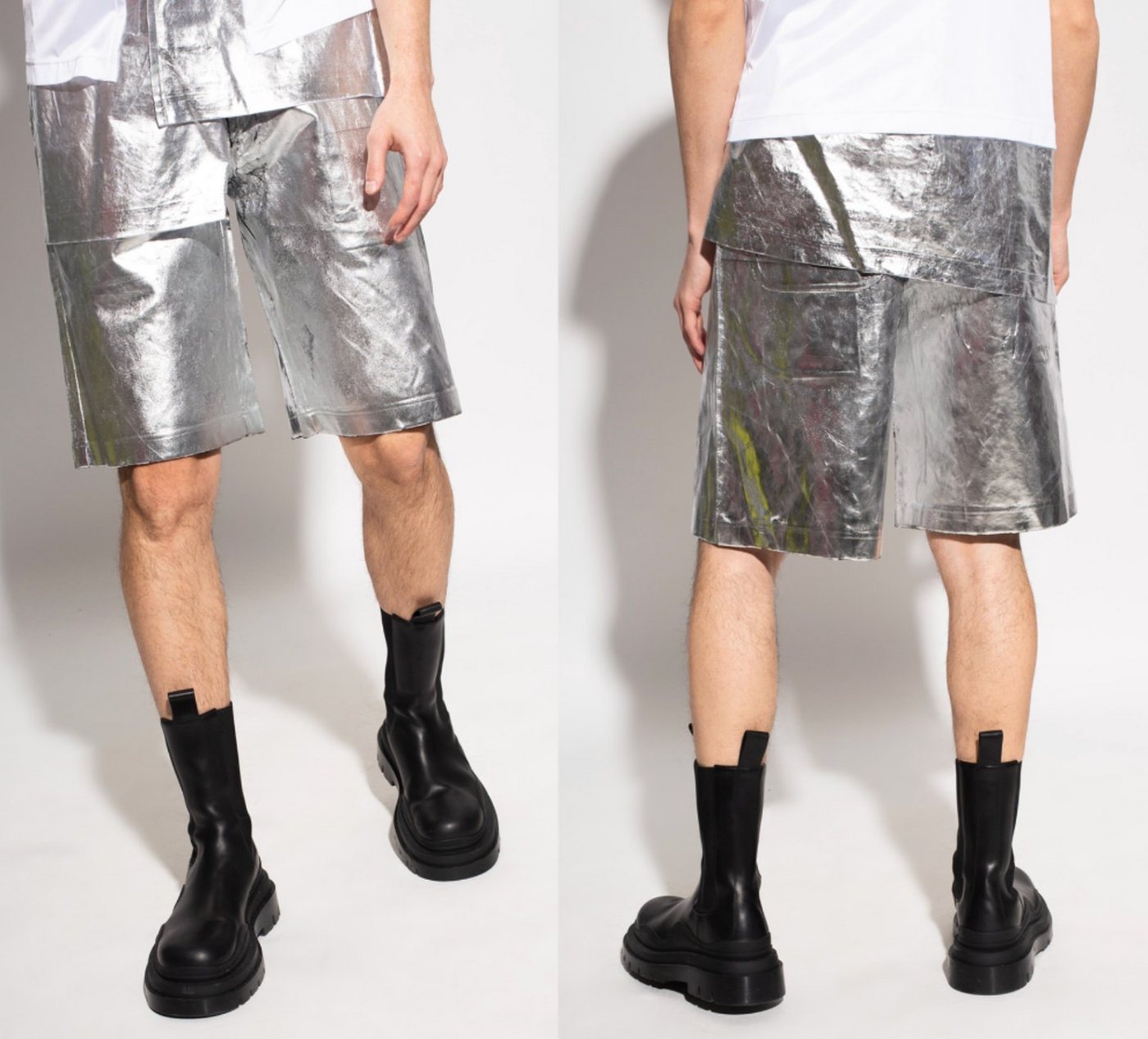 COMME des GARÇONS Shorts COMME DES GARÇONS HOMME PLUS Distressed Silver Foil Shorts Hose Pants von COMME des GARÇONS