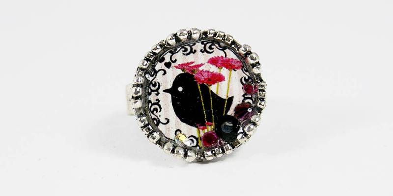 Verstellbarer Runder Ring Mit Vogel - Und Blumenbild von COMME1ange