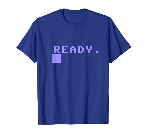 COMMODORE C64 - READY Damen Unisex-Erwachsene Unisex-Jugendliche T-Shirt Blau Small Klassisch geschnitten, doppelt genähter Saum von COMMODORE C64