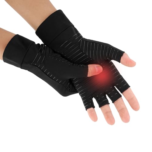 COMNICO 1 Paar Kompressions-Arthritis-Handschuhe, Atmungsaktive Fingerlose Kompressionshandschuhe Angereicherte Rutschfeste Handschuhe für Damen und Herren lindern Handschmerzen rheumatoide (L) von COMNICO