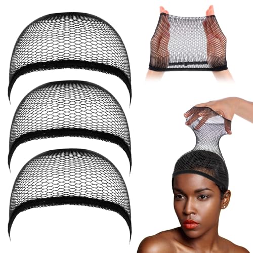 COMNICO 12 Stück Mesh-Kuppelkappen schwarze, Mesh Polymer Cap Haarnetz Nylon-Spitzenperückenkappe ultradünnes gewebtes Haarnetz Perückengreifer dehnbare Strumpfkappen für Damen-Spitzenfrontperücken von COMNICO
