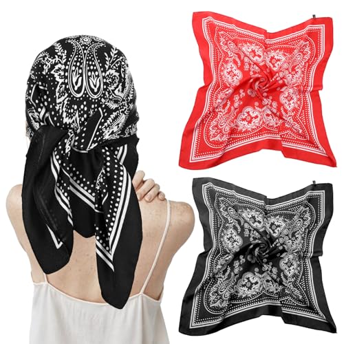 COMNICO 2 Stück Satin-Kopftuch Quadratischer Schal Elegantes Bandana Haarschal Seide Halstücher Haarwickel für Damen und Mädchen (70x70cm) von COMNICO