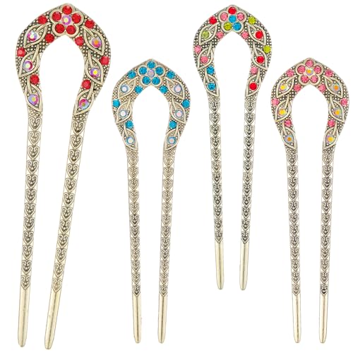 COMNICO 4 Stück Haarnadeln aus Metall U-förmige Haarnadel Vintage Hochsteckfrisur 2 Zinken Dutt Französische Haarstab Hair Accessories für Frauen und Mädchen Feines Dickes und langes Haar von COMNICO
