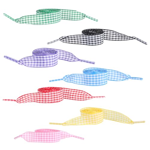 COMNICO 7 Paar Satin Schnürsenkel 1.5cm Breit Chiffon Satinband Organza Breite Flache Plaid Schuh Spitzen für Erwachsene Kinder Freizeitschuhe Sneaker Sportschuhe Laufschuhe Flachsenkel von COMNICO