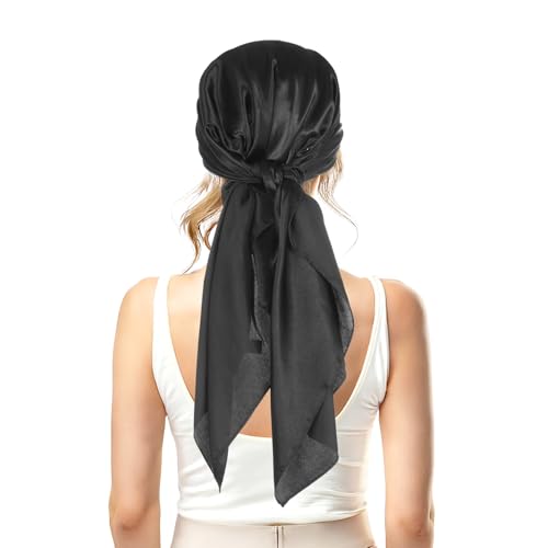 COMNICO 90 x 90 cm Große Quadratische Schals für Damen Personifizieren Elegant Seidentuch Haartuch Haare Einwickeln für Nacht Großer Quadratischer Halsschal zum Schlafen Haare einwickeln Satin-Bandana von COMNICO