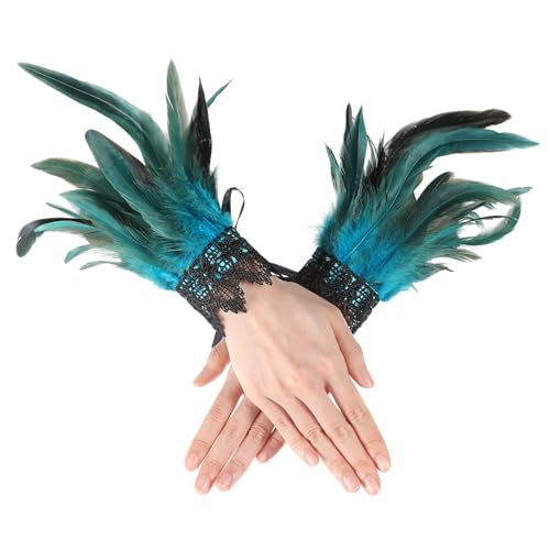 COMNICO Damen Feder-Handgelenkmanschetten, Florale Spitzenflügel-Armbänder Schwarzes Gothic-Mesh-Armband für Cosplay Halloween-Kostüm (Grün) von COMNICO