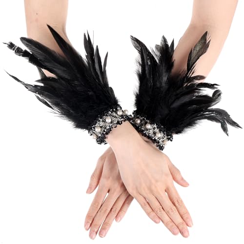 COMNICO Damen Gothic Feder Manschetten Armbänder Feder Handgelenk Manschetten Vintage FederManschette Cosplay Kostüm Accessoire für Karneval Party Cosplay Halloween Zubehör von COMNICO