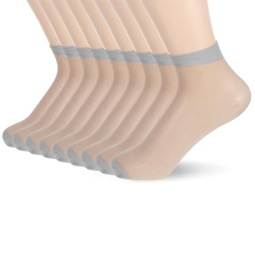 COMNICO Kurze Seidenstrümpfe 10 Paar Durchsichtig Modisch Kristallseide Nylonspitze Ultradünn Knöchelhoch Netzsocken (Grau) von COMNICO