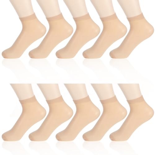 COMNICO Kurze Seidenstrümpfe 10 Paar Durchsichtig Modisch Kristallseide Nylonspitze Ultradünn Knöchelhoch Netzsocken (Hautfarbe) von COMNICO
