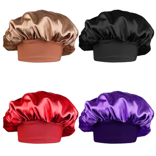 COMNICO Satin Haarhaube Bonnet Rutschfeste Seidenhaube zum Schlafen Schlafhaube Seide Atmungsaktive Haarhaube für die Nacht Weiche Silk Bonnet Schlafmütze für Damen und Mädchen von COMNICO