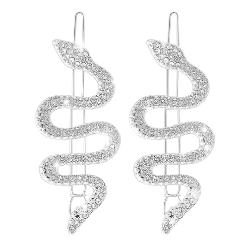 COMNICO Schlangen Haarnadeln, 2 Stück Legierung Vintage Haarspangen aus Metall Silberfarben mit Glitzernde Strasssteinen Schlangen-Design Rutschfest für Damen und Mädchen Kopfschmuck (Silber) von COMNICO