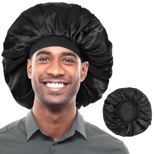 COMNICO Seidenhaube zum Schlafen, Silk Bonnet Sleep Cap, Nachtwickel-Schlafhaube mit Verstellbarem Riemen, wendbare Schlafhaube, Satinhauben für Frauen und Männer mit lockigem Haar von COMNICO