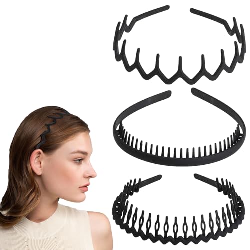 COMNICO Zickzack Haarreif 3 Stück Haifischzahn Haarkamm Kunststoff Rutschfestes Stirnband mit Gewellten Zähnen Haar-Accessoires Make Up Haarreif für Sport Fitness Tägliches für Damen Und Mädchen von COMNICO