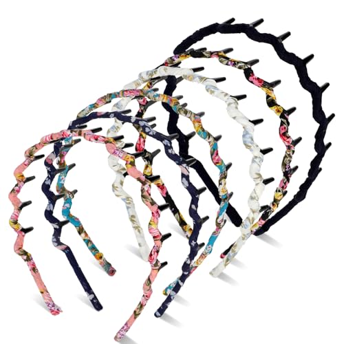 COMNICO Zickzack Haarreif 6 Stück Haifischzahn Haarkamm Stirnbänder Kunststoff-Haarband U-förmiger Kristallkamm Gewellte Zähne Haarreifen Accessoire für Frauen Männer und Mädchen beim Gesichtwaschen von COMNICO