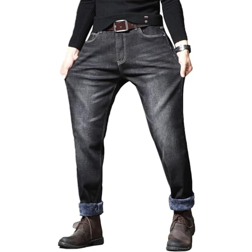 COMOCE Übergröße Thermojeans Herren Thermohose Schneehose Gefütterte Winterhose Jogginghose Winterjeans Mit Fleece Gefüttert Hosen, Lange Freizeithose Männer Outdoorhose Arbeitshosen (A,XXL) von COMOCE