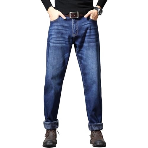 COMOCE Übergröße Thermojeans Herren Thermohose Schneehose Gefütterte Winterhose Jogginghose Winterjeans Mit Fleece Gefüttert Hosen, Lange Freizeithose Männer Outdoorhose Arbeitshosen (B,XXL) von COMOCE