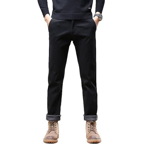 COMOCE Übergröße Thermojeans Herren Thermohose Schneehose Gefütterte Winterhose Jogginghose Winterjeans Mit Fleece Gefüttert Hosen, Lange Freizeithose Männer Outdoorhose Arbeitshosen (Black,L) von COMOCE