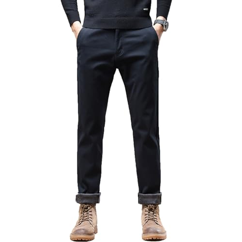 COMOCE Übergröße Thermojeans Herren Thermohose Schneehose Gefütterte Winterhose Jogginghose Winterjeans Mit Fleece Gefüttert Hosen, Lange Freizeithose Männer Outdoorhose Arbeitshosen (Dark Blue,3XL) von COMOCE