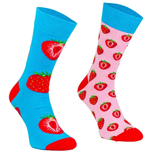 Comodo - witzige Motivsocken Damen & Herren aus Baumwolle mit Erdbeer Muster | farbige Socken Gemustert mit lustigem Motiv | Bunte Freizeitsocken für Kinder | Frauen SM1 gr 39-42 3 Paar Erdbeeren von COMODO