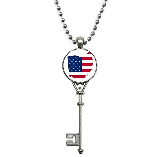 Beauty Gift Ohio USA Karte Sterne Streifen Flagge Form Anhänger Halskette Vintage Schlüsselanhänger Silber Schmuck von COMP