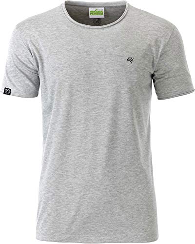 COMPANIEER JAN 8002 Bio T-Shirt Rollsaum Herren Organic Männer Melange Grau Größe L- MIT Brustlogo von COMPANIEER